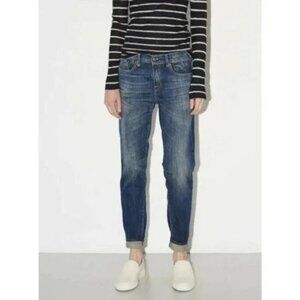 R13 Women's Boyfriend Low Rise Jeans in Faded Blue, Size 24